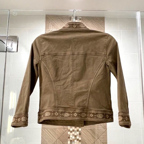 White House Black Market Brown Denim Military Jacket; Gold Buttons; Size 00 - Picture 4 of 10
